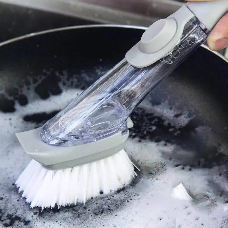 -in-1 Long Handle Kitchen Cleaning Brush with Removable Sponge Dispenser - Versatile Dishwashing Tool