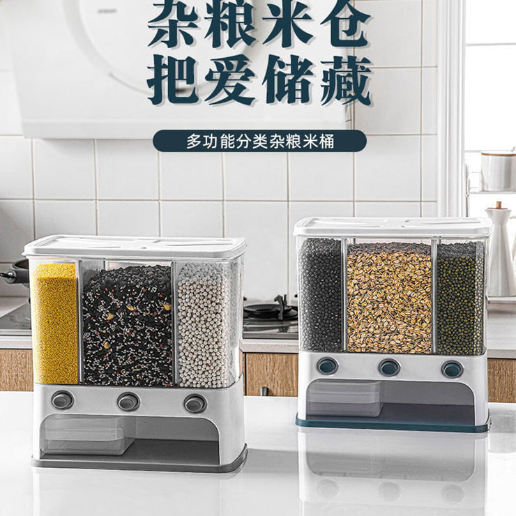 Sealed Rice Storage Box Wall Mounted Seperated Grain Container Dry Food Dispenser Grain Storage Jar Kitchen Storage Organizer
